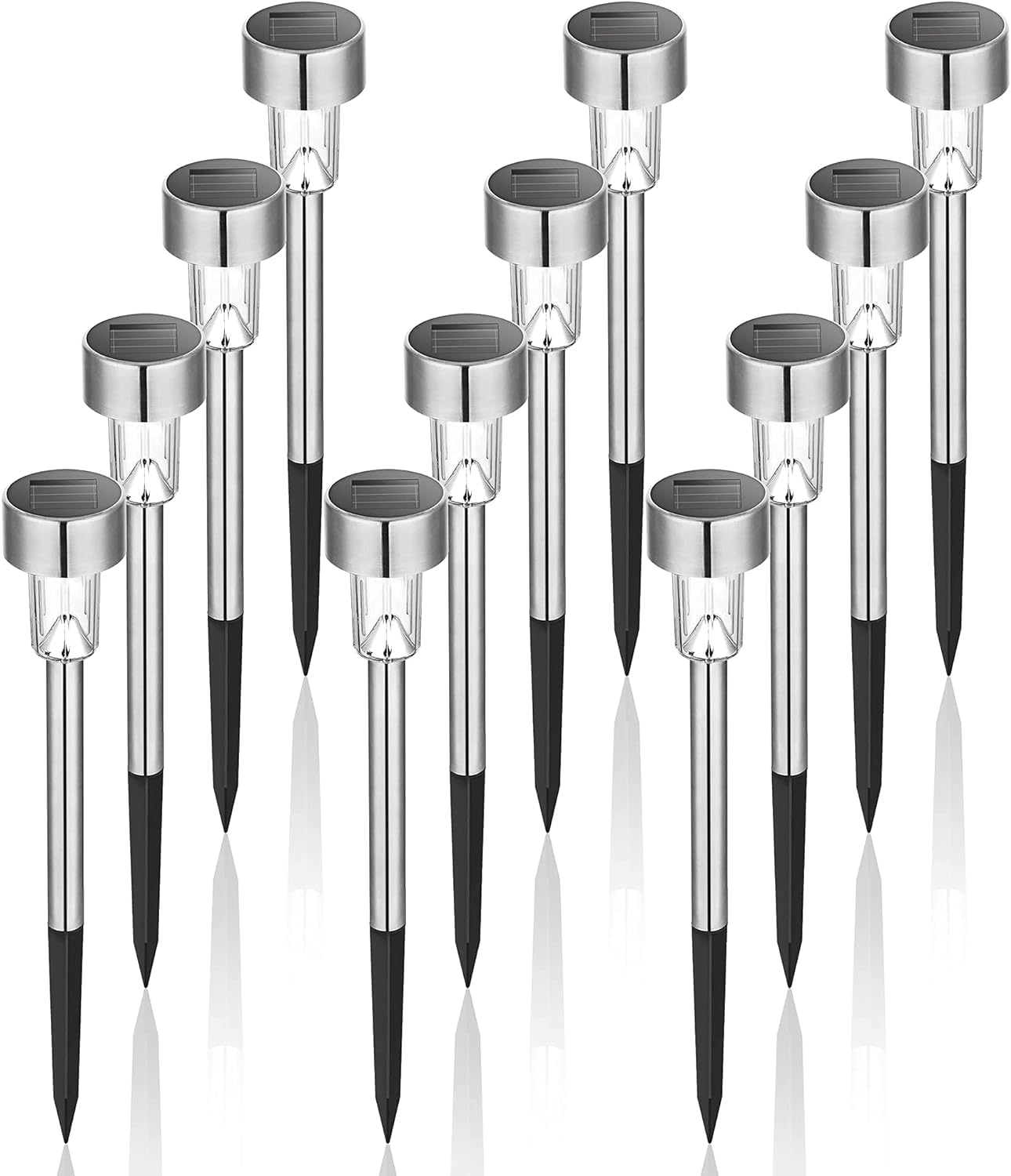 GIGALUMI Solar Lights Outdoor Waterproof, 12 Pack, Stainless Steel